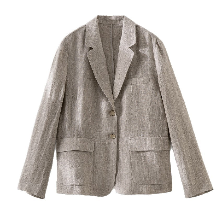 Women's lightly structured linen blazer with patch pockets and two-button closure Mune Fashion