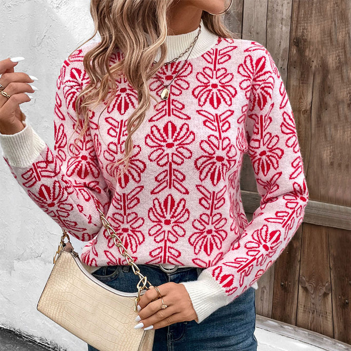 Ladies knit sweater with floral pattern Mune Fashion