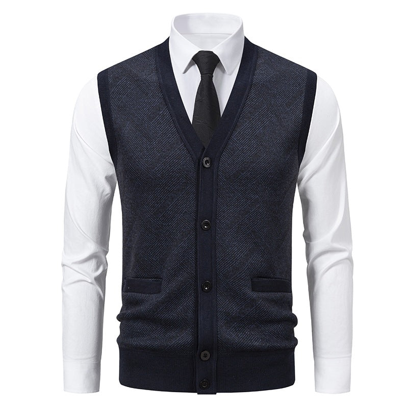 Men's fine-knit vest with V-neck, button placket and diamond pattern Mune Fashion