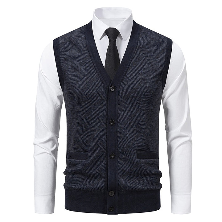 Men's fine-knit vest with V-neck, button placket and diamond pattern Mune Fashion