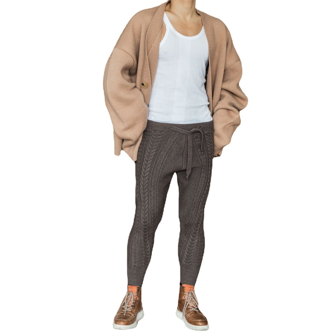Women's Knitted Jogging Pants with Cable Pattern and High Waist Mune Fashion