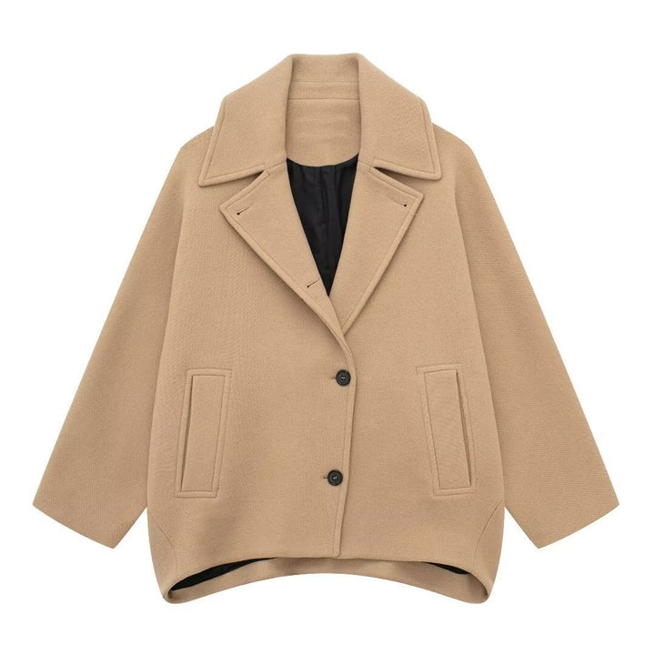 Ladies nan short oversized wool coat with large lapel collar and pockets Mune Fashion
