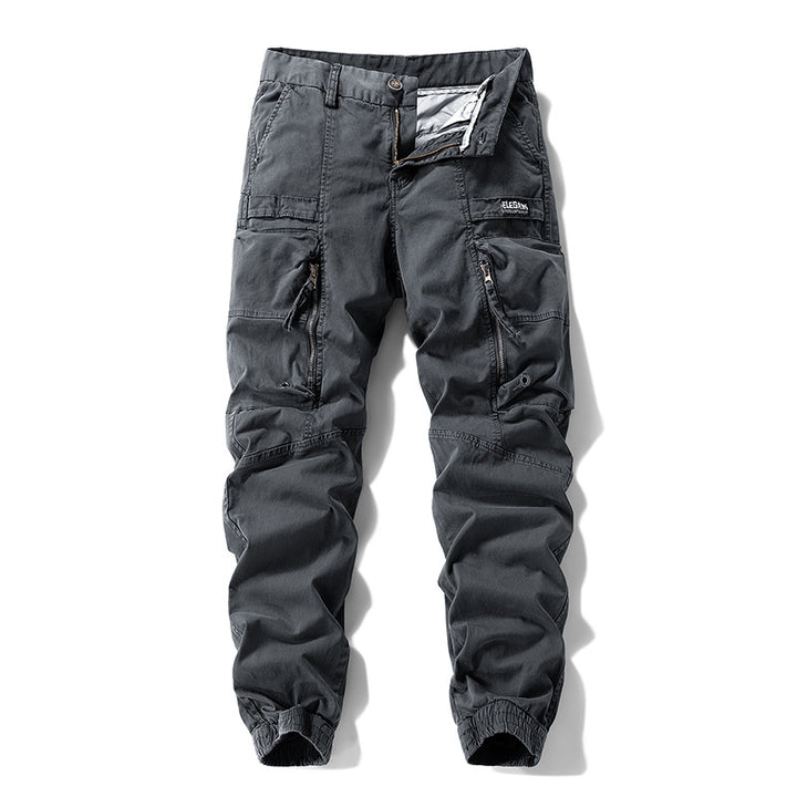 Men's Durable Canvas Cargo Pants in Tactical Look with Knee Panels, Multiple Pockets and Elastic Ankle Cuff Mune Fashion