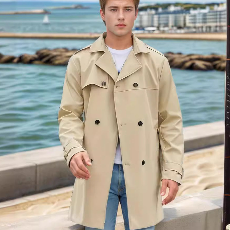 Men's Lightweight Double-Breasted Trench Coat with Water-Repellent Coating Mune Fashion