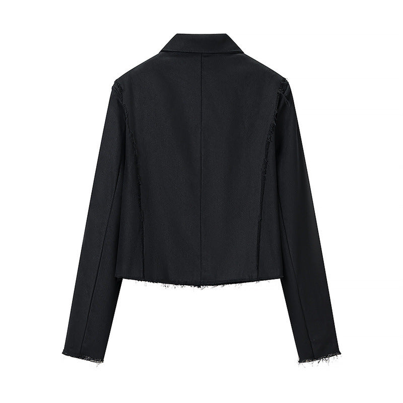 Women Cropped Military Inspired Jacket with Braid Application and Fringed Hem Mune Fashion