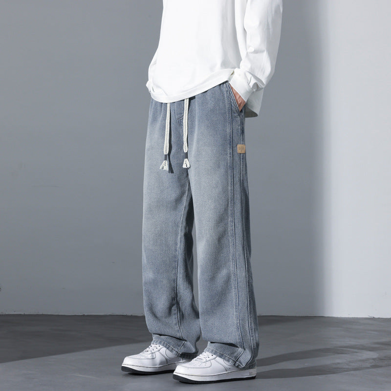 Men's Loose Vintage Denim Casual Pants with Drawstring and Relaxed Fit Mune Fashion
