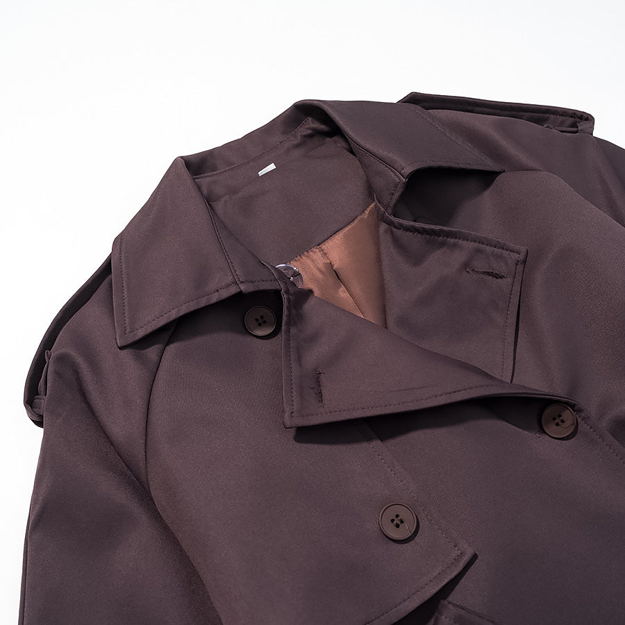 Women Longer tailored trench coat with tie belt and double-breasted button placket Mune Fashion