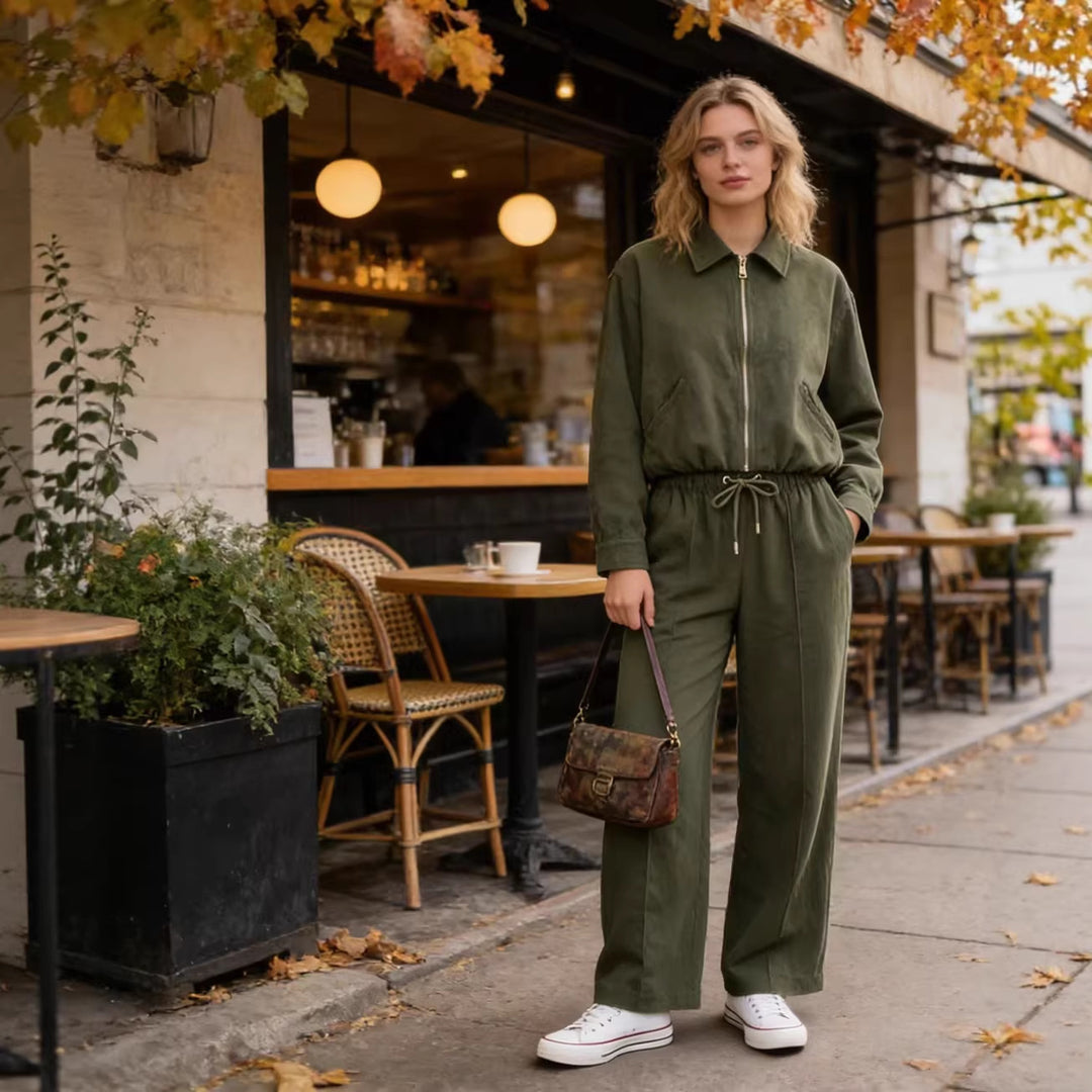 Ladies cropped blouson jacket in velour look with shirt collar, elastic hem and side pockets Mune Fashion