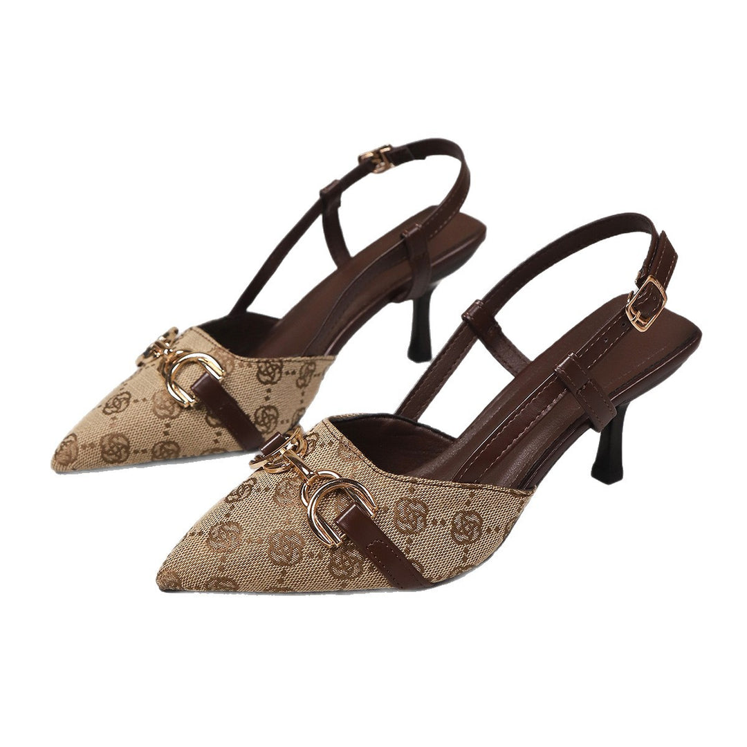 Ladies slingback pumps with pointed toe, decorative metal bit and medium-high stiletto heel Mune Fashion