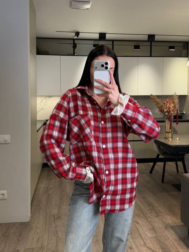 Women Checked Flannel Overshirt with Shirt Collar, Relaxed Fit and Patch Chest Pocket Mune Fashion