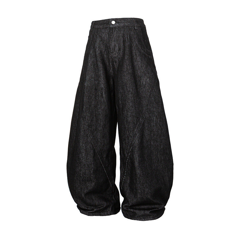 Women Wide Harem Denim Pants with High Waist and Balloon-Shaped Leg Mune Fashion