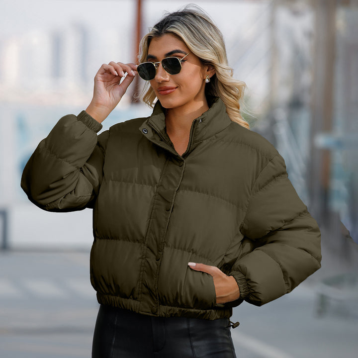 Women's short quilted winter jacket with stand-up collar and drawstring Mune Fashion