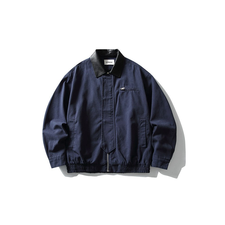 Men's Boxy Canvas Blouson with contrasting faux leather collar and elastic hem Mune Fashion