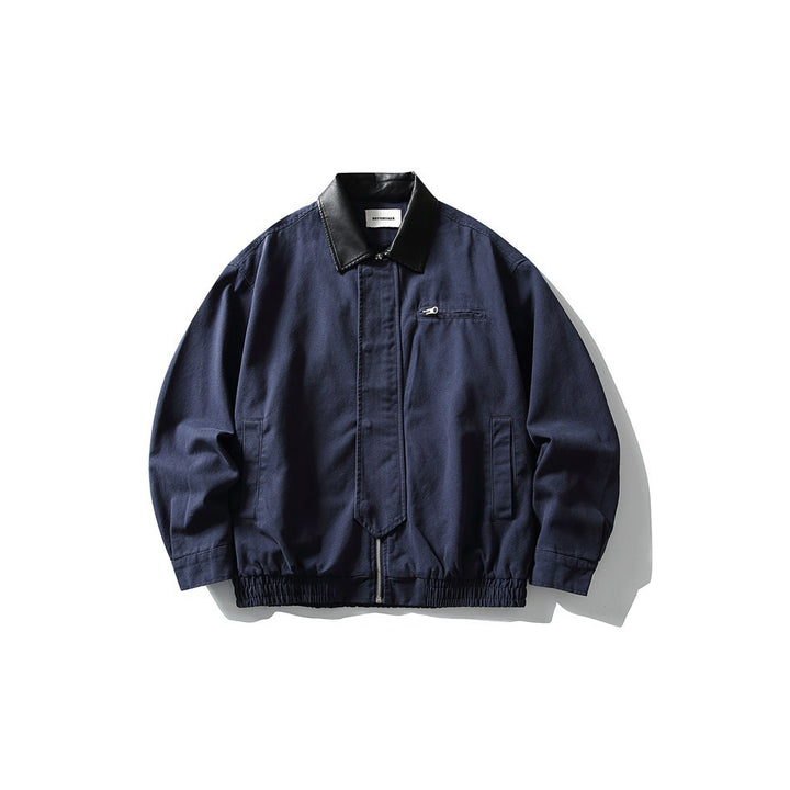 Men's Boxy Canvas Blouson with contrasting faux leather collar and elastic hem Mune Fashion