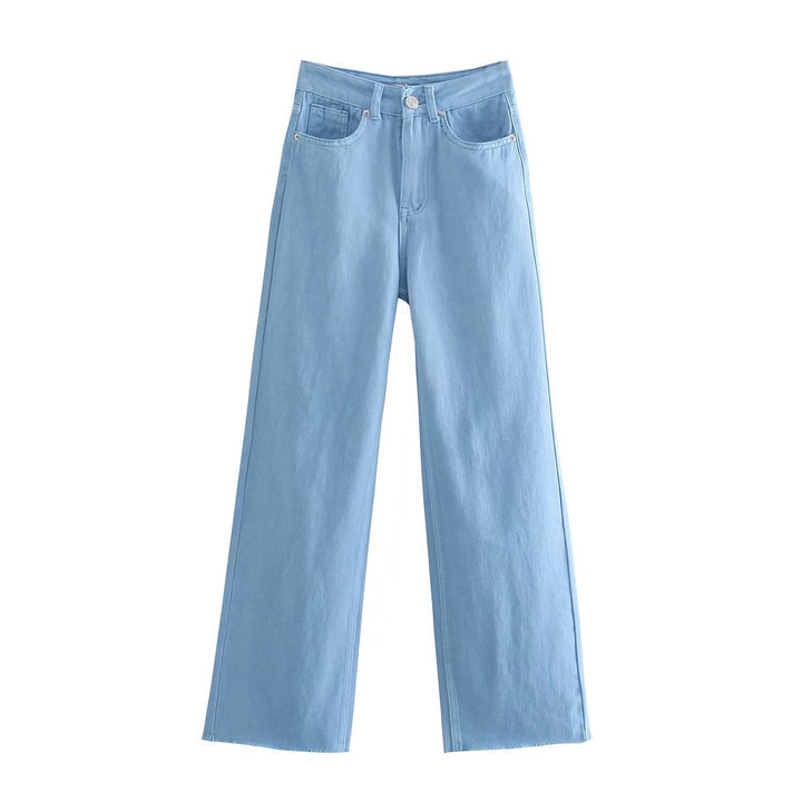 Women's high-waisted wide-cut jeans with wide leg, high waist and raw hem Mune Fashion