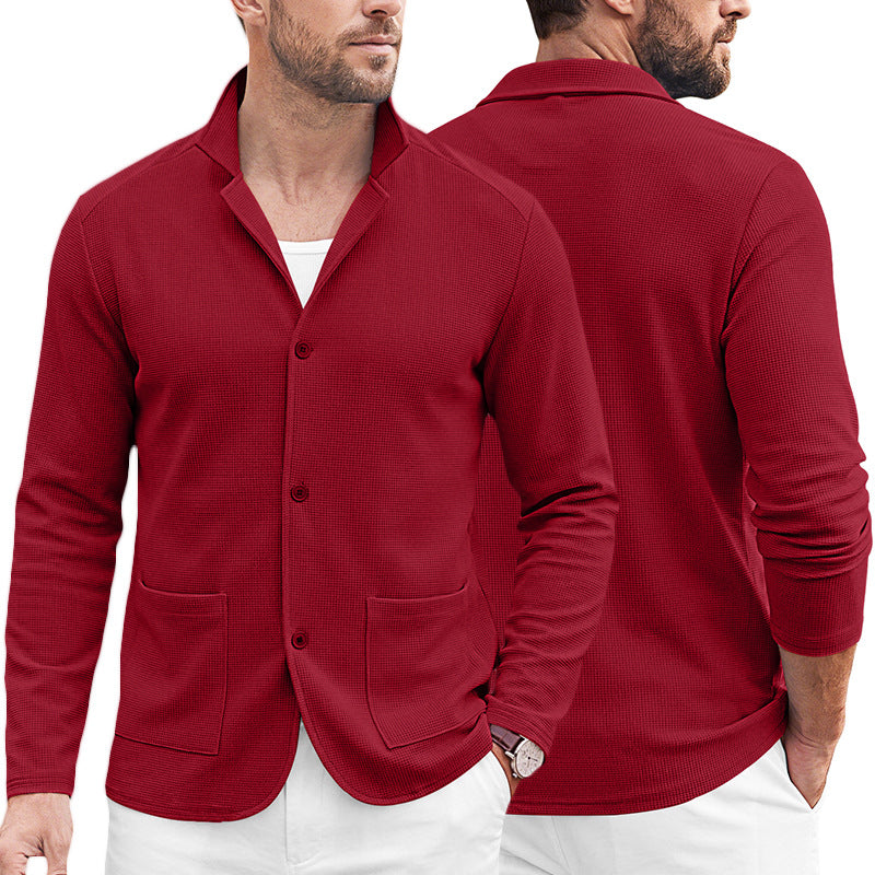 Men's knitted blazer cardigan with textured knit and patch pockets Mune Fashion