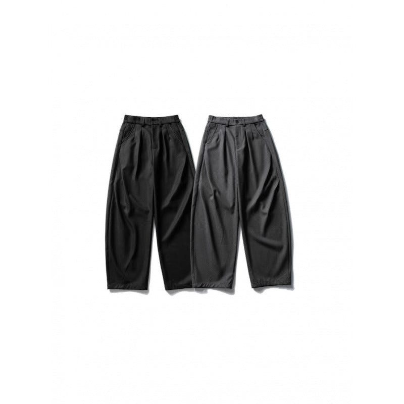 Men's Wide High-Waist Pleated Pants in Baggy Cut with Knife Pleats and Diagonal Side Pockets Mune Fashion