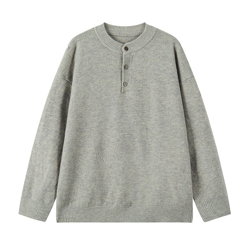 Men's Oversized Knit Sweater with Henley Collar and Half Button Placket Mune Fashion