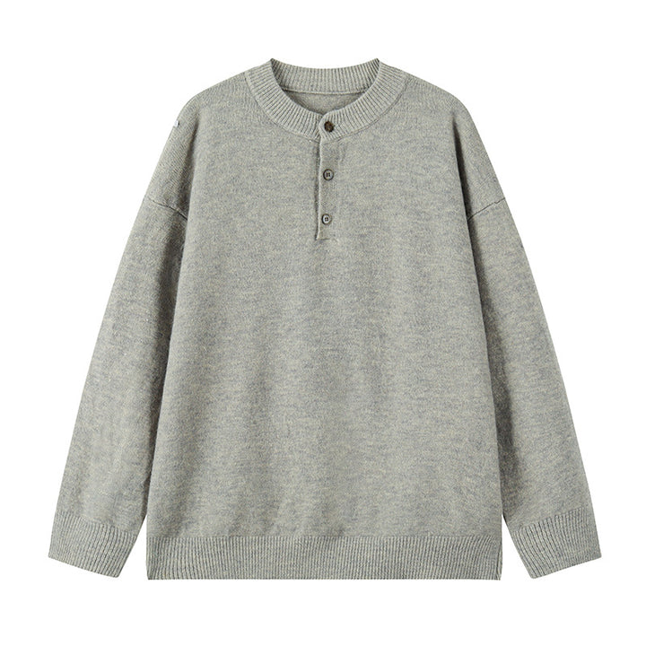 Men's Oversized Knit Sweater with Henley Collar and Half Button Placket Mune Fashion