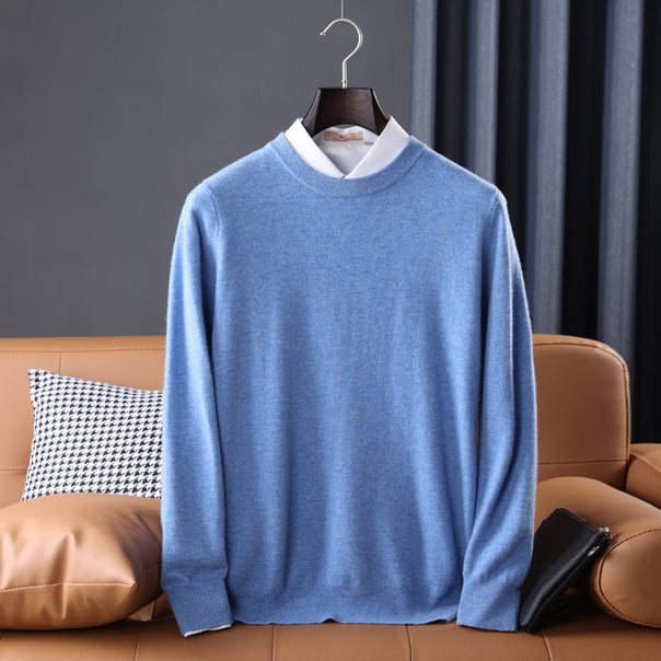 Men's Slim Fit Round Neck Sweater made of fine Cashmere Blend with subtle Rib Edge