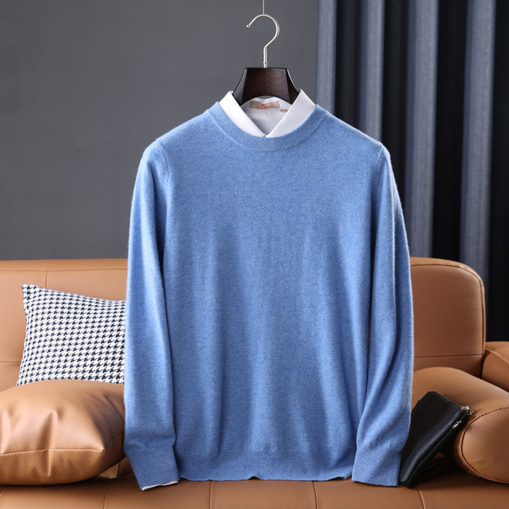 Men's Slim Fit Round Neck Sweater made of fine Cashmere Blend with subtle Rib Edge
