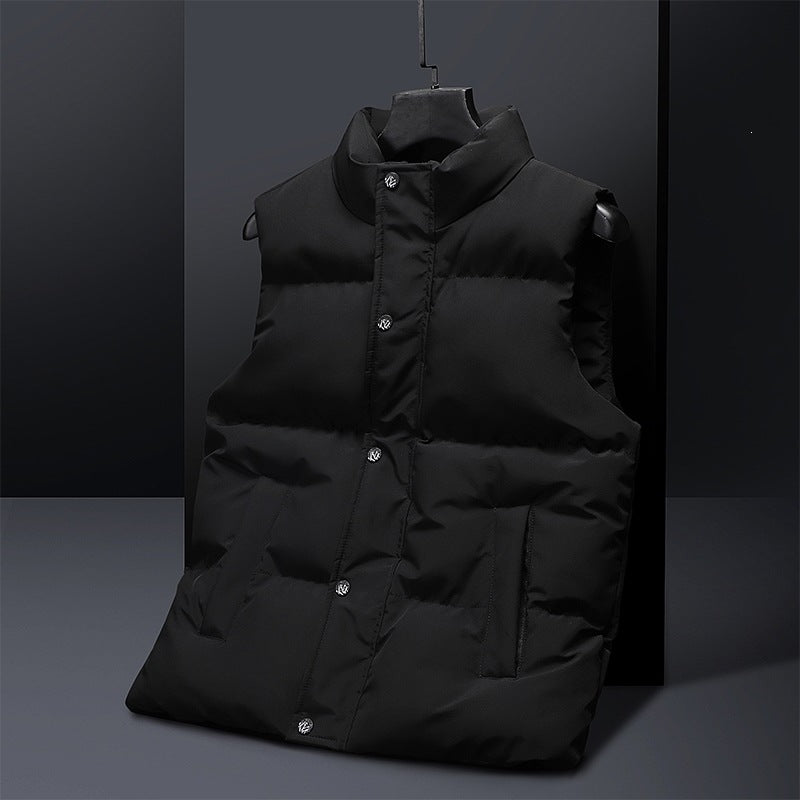 Men's Padded Quilted Vest with Stand Collar and Concealed Snap Placket Mune Fashion