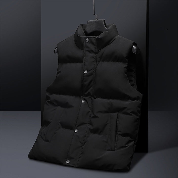 Men's Padded Quilted Vest with Stand Collar and Concealed Snap Placket Mune Fashion