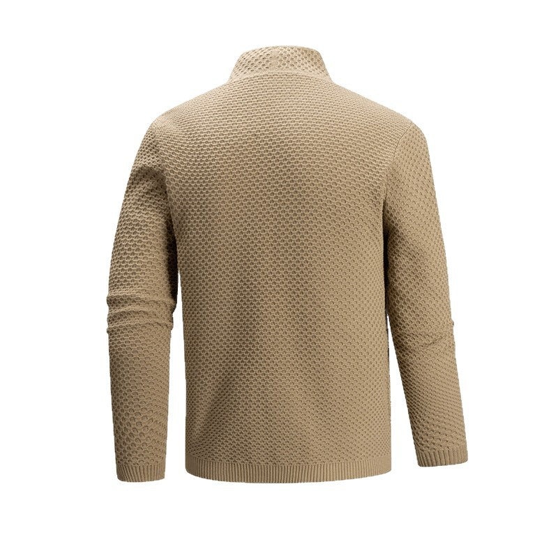 Men's cardigan with open waffle knit and shawl collar, patch pockets, and ribbed cuffs Mune Fashion