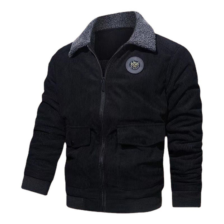 Men's cord jacket with teddy lining, flap pockets, and stand-up collar Mune Fashion