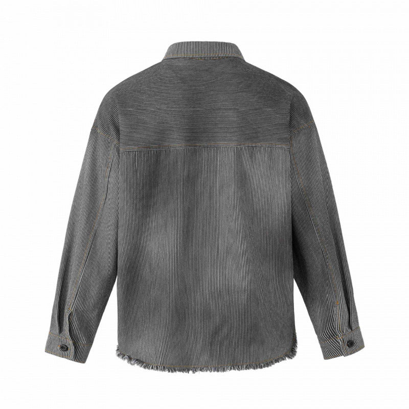 Unisex Boxy Overshirt Jacket made of Fine Cord with Used Effect, Fringes and Button Placket Mune Fashion
