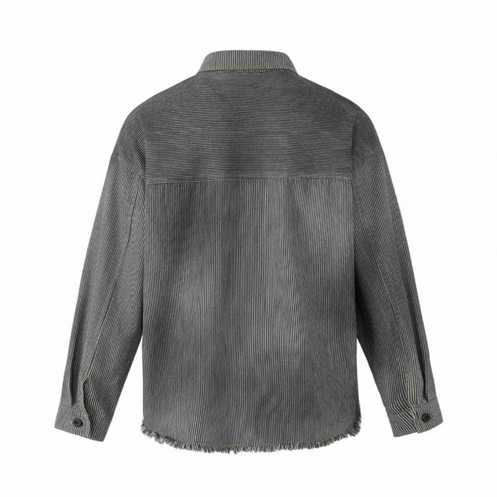 Unisex Boxy Overshirt Jacket made of Fine Cord with Used Effect, Fringes and Button Placket Mune Fashion
