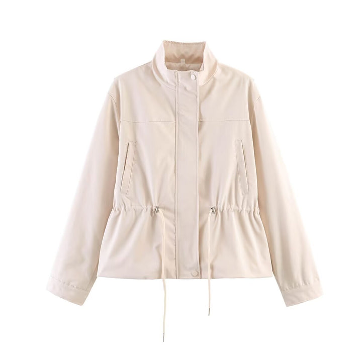 Women's short transition jacket with drawstring waist and stand-up collar Mune Fashion