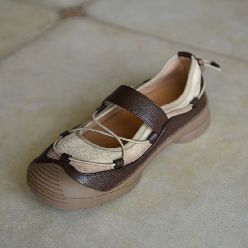 Damen Bequeme Mary-Jane-Sneaker mit Klettverschluss, elastischer Schnürung und profilierter Gummisohle Mune Fashion