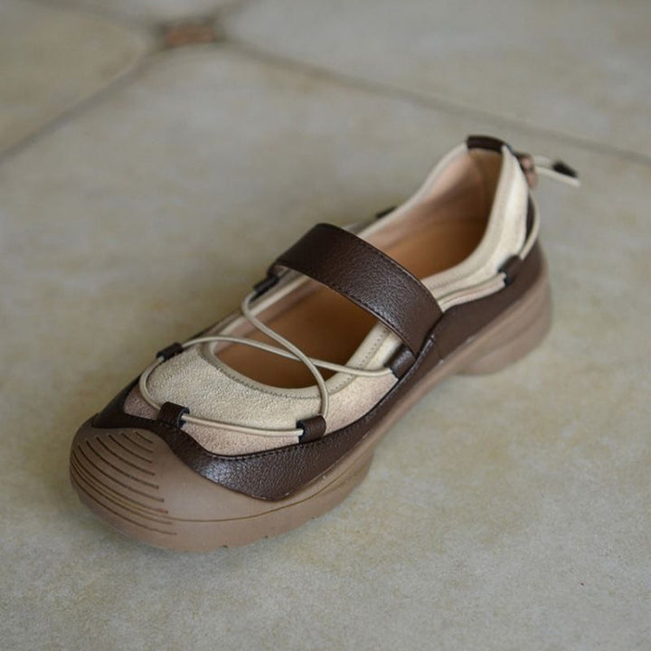 Damen Bequeme Mary-Jane-Sneaker mit Klettverschluss, elastischer Schnürung und profilierter Gummisohle Mune Fashion