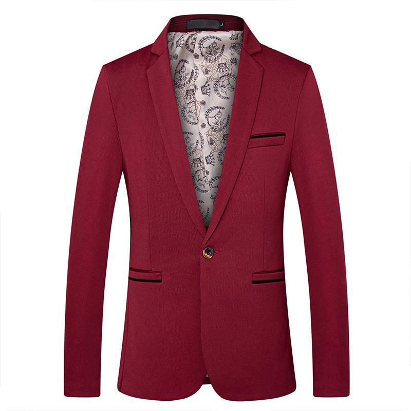 Men's slim single-breasted blazer with notched lapel and contrasting inner lining Mune Fashion