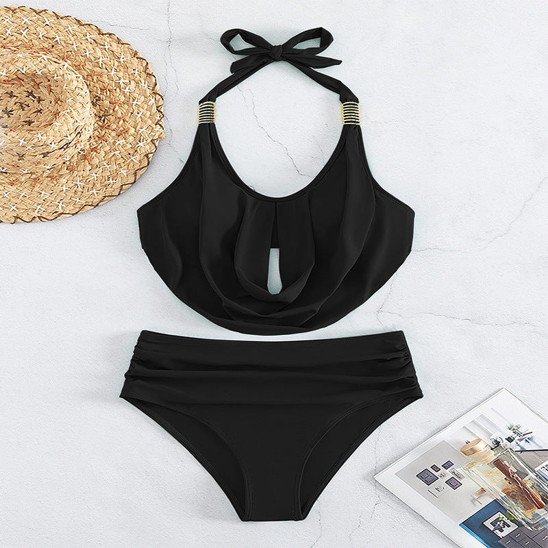 Women's One-Piece Swimsuit with Elegant Draping and Golden Accent Mune Fashion
