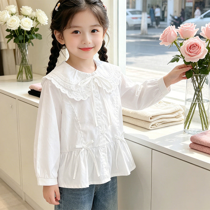Girl's blouse with romantic lace collar and flounce Mune Fashion
