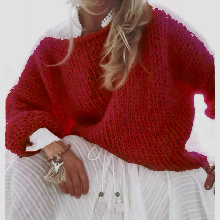 Women's Short Cut Fluffy Chunky Knit Sweater with Dropped Shoulder Mune Fashion