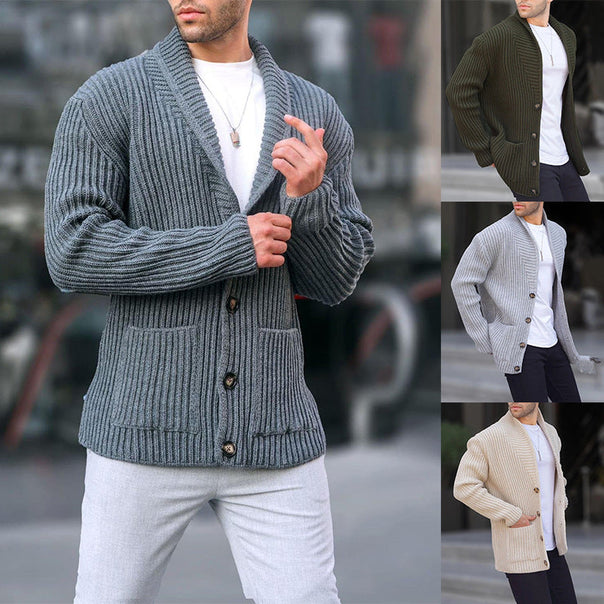 Men's Cardigan with Deep Neckline and Buttons Mune