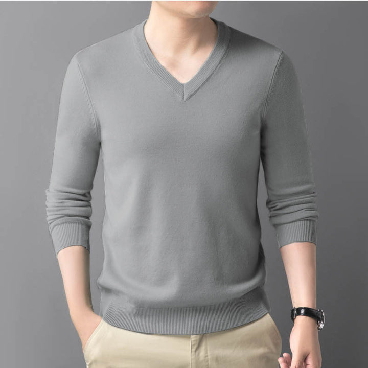 Men's Fine V-Neck Fine Knit Pullover in Slim Fit Mune Fashion