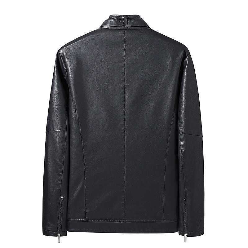 Men's Slim-Fit Faux Leather Blouson with Stand Collar, Concealed Zipper and Side Pockets Mune Fashion