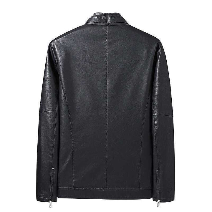 Men's Slim-Fit Faux Leather Blouson with Stand Collar, Concealed Zipper and Side Pockets Mune Fashion