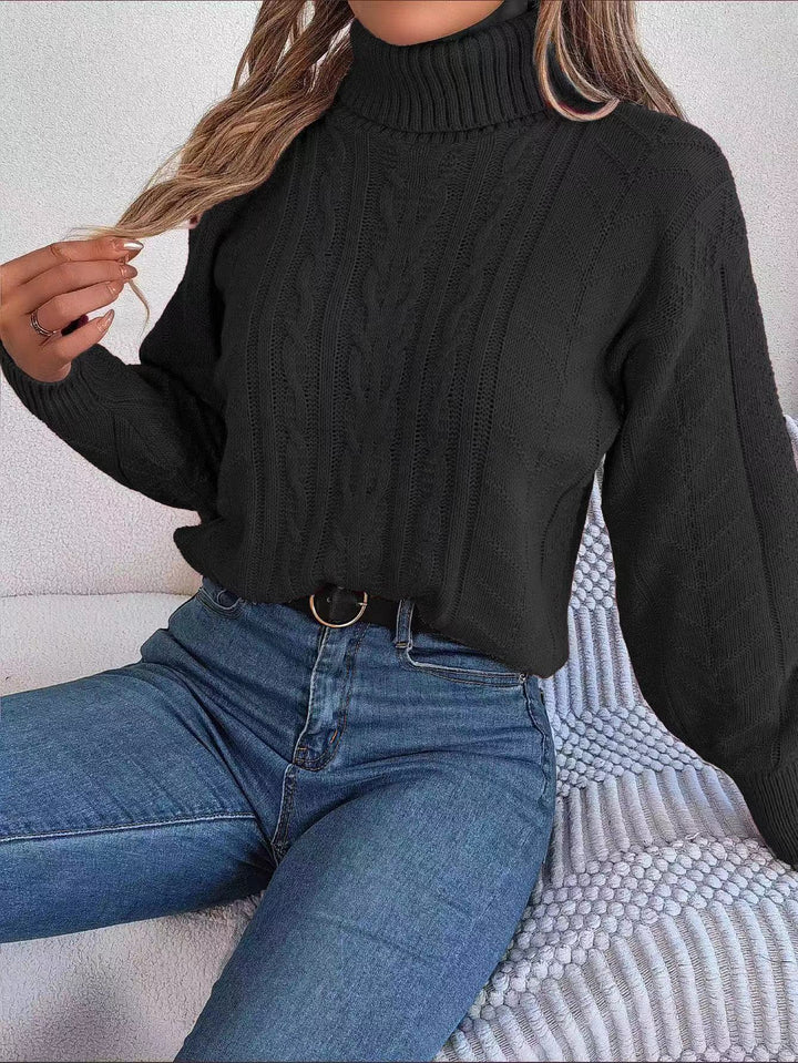 Mune | Women's Cozy Knit Sweater with Stand-Up Collar and Cable Pattern