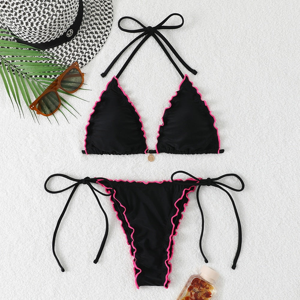 Women Triangle Bikini Set with playful ruffle detail Mune Fashion