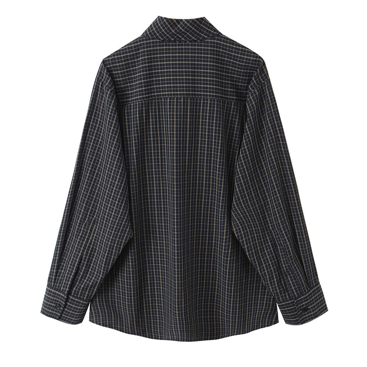 Women 30+ checked shirt blouse with bow collar and oversized fit Mune Fashion