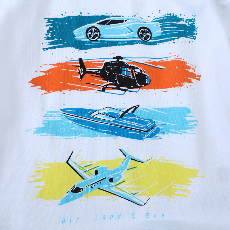 Boys Short Sleeve T-Shirt with Exciting Vehicle Design Mune Fashion