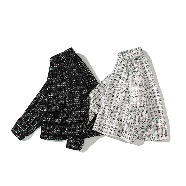 Men's Structured Boucle Shirt Jacket with Check Jacquard and Casual Fit Mune Fashion