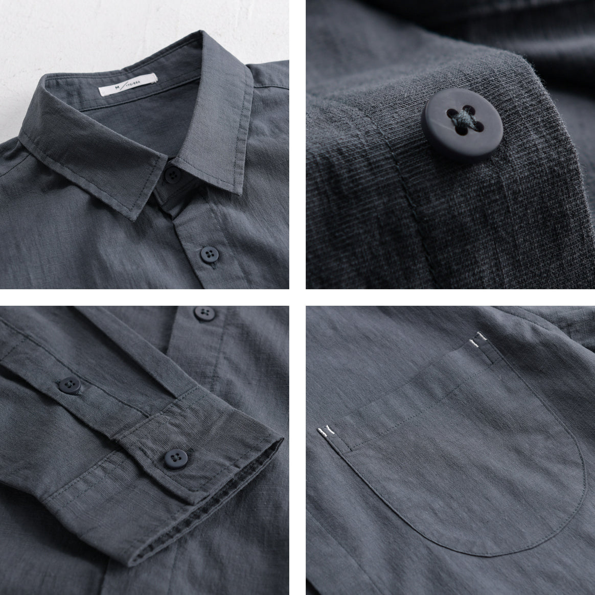 Men's layering shirt in overshirt style made of cotton-linen with Kent collar and applied round pocket Mune Fashion