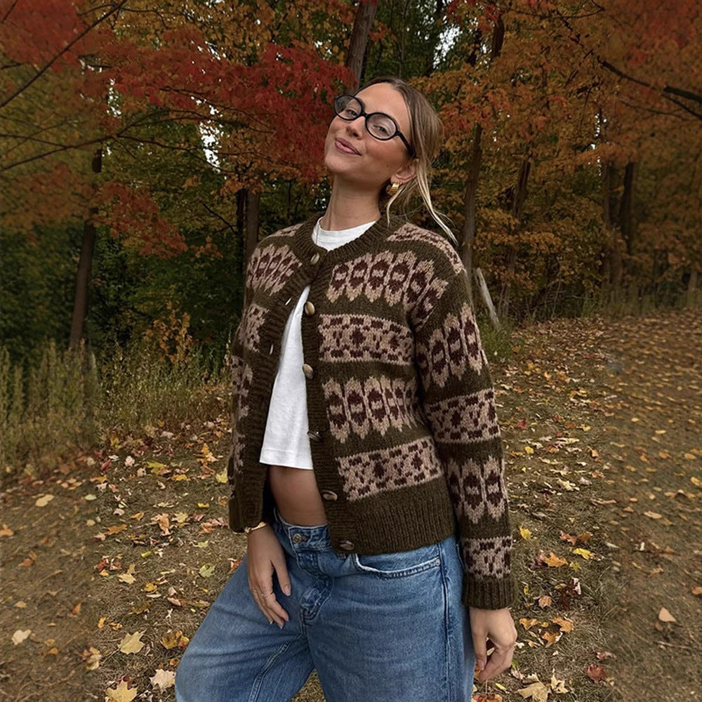 Women’s Norwegian pattern cardigan with button placket and ribbed hem Mune Fashion