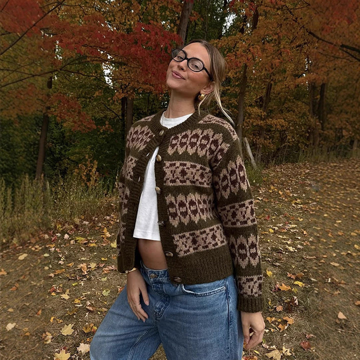 Women’s Norwegian pattern cardigan with button placket and ribbed hem Mune Fashion